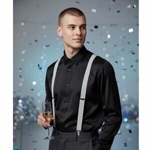 Silver Glitter Suspenders – One Size Fits Kids & Adults New / Sealed Package